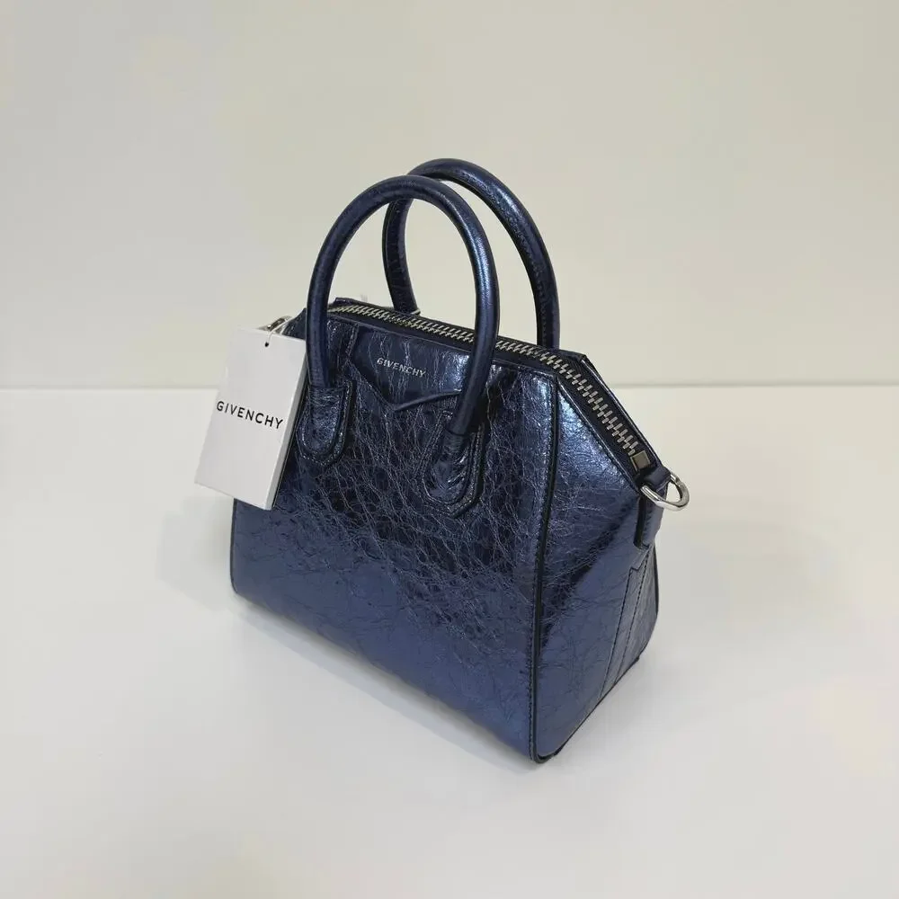 Givenchy Antigona Mini Blue Leather Top Handle Handbag Metallic Crossbody Bag